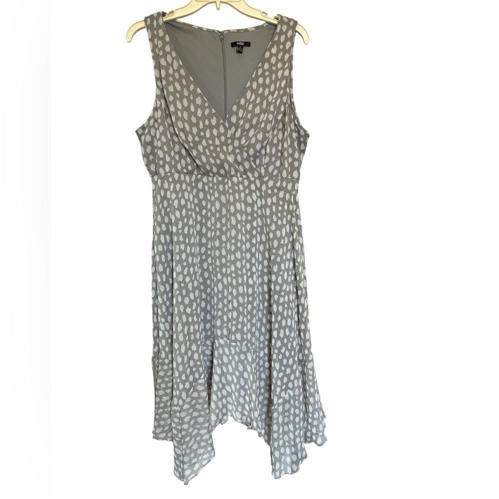 MSK Gray Polka dot Babydoll Y2K Fit & Flare Feminine Empire Waist Tiered Dress